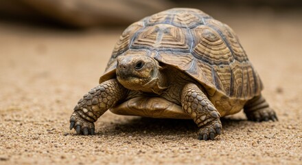 Turtle Walking on Sand Close-up View in Natural Habitat Setting