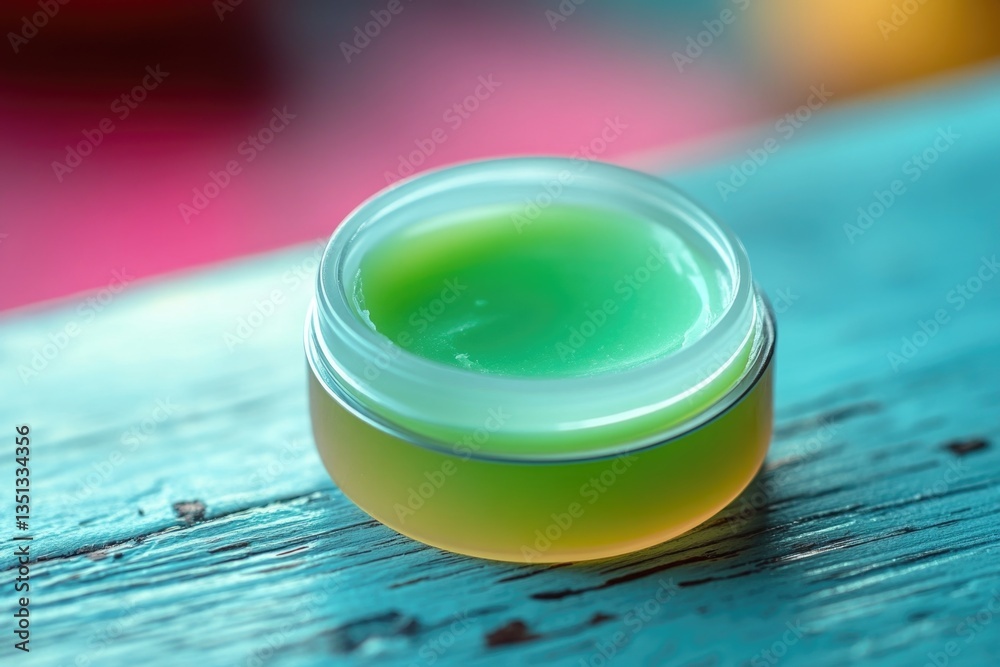 Aufkleber Close-up view of a jar filled with a clear liquid sitting on a table surface