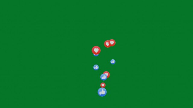 Social media live style emoji with Chroma Key, Emoji social media element, Live streaming style animated icon green screen, Emoji Partical. Like, Heart, Thumb Up, Smileys. 4K Video