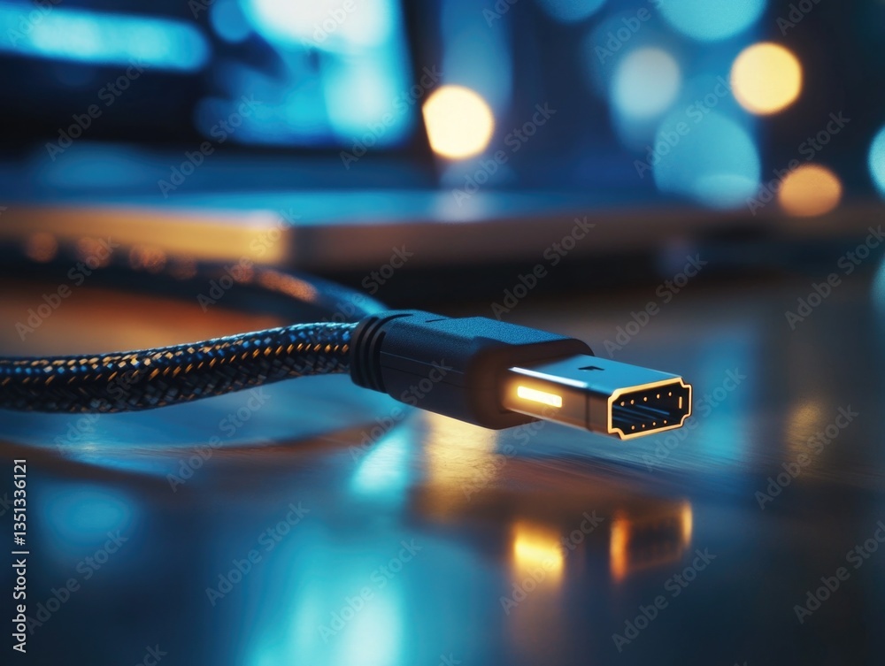 Poster close-up shot of usb cable plugged into laptop, ideal for use in tech-related articles and stories