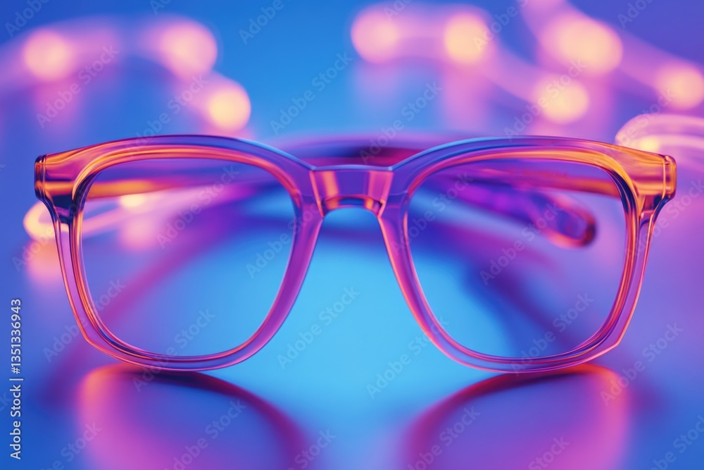 Poster a pair of glasses resting on a table, suitable for use in illustrations about reading, study or work