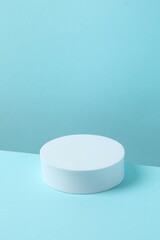 White podium on a blue background