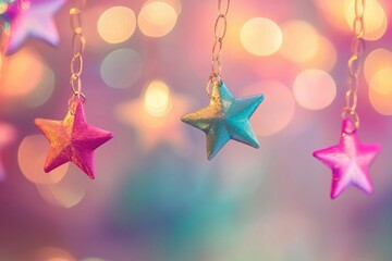 Festive Stars Hanging with Bokeh Background