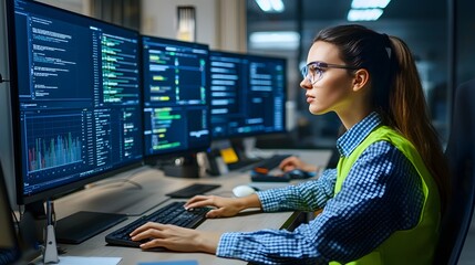 High Tech Construction Management Hub with Data Visualization Dashboards Analyzing Metrics and KPIs for Optimizing Multiple Global Infrastructure Projects