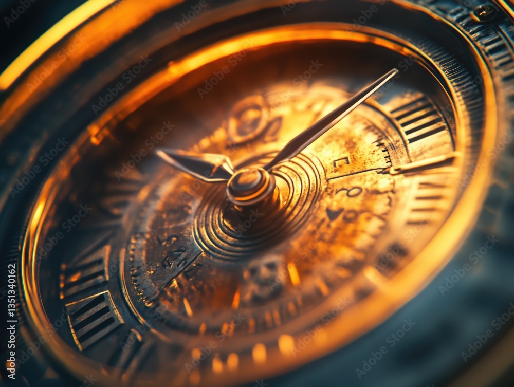 Poster Close-up view of a golden clock face with intricate details and a subtle shine