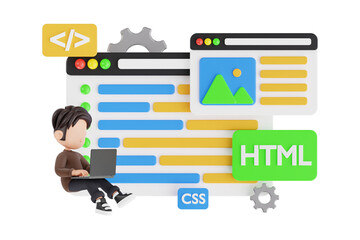 3D Web Developer Working on HTML and CSS Code