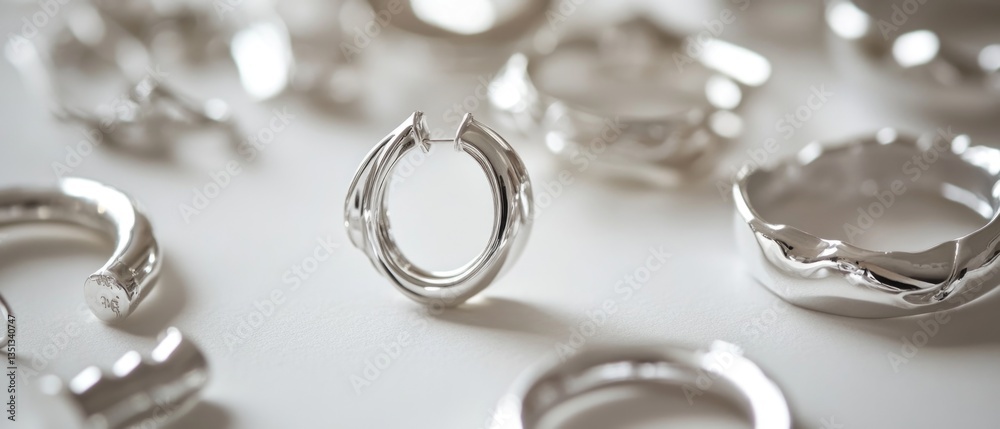 Poster a collection of shiny silver rings displayed on a table