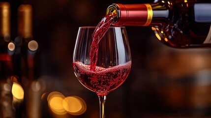 Pouring Red Wine Close-up Composition, Glass and Bottle, Rich Colors, Beverage Photography, Wine Tasting Wine, Red Wine