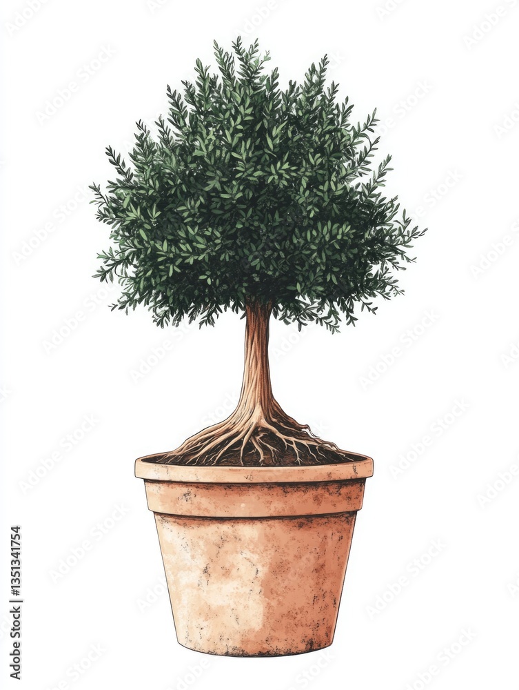 Poster a potted plant with a small tree growing out of it, surrounded by soil and possibly some decorative 