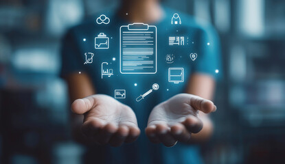 Digital Healthcare Doctor Holding Medical Data and Records in Hands