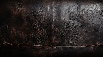 Dark Brown Distressed Leather Texture with Stitching