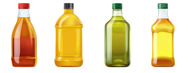 bottles of cooking oil isolated on a transparent background, PNG