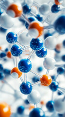 A molecular structure featuring a network of interconnected spheres representing atoms or molecules