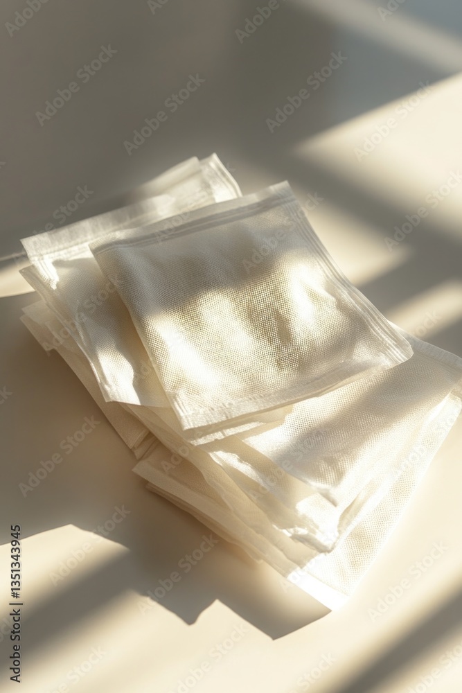 Poster Stack of white napkins placed on a table, suitable for various settings and events