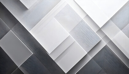 Obraz premium Abstract white background with texture pattern, layered geometric triangle shapes, white and grey glossy squares, abstract tech banner design. Graphic design element stripes concept for web, flyer