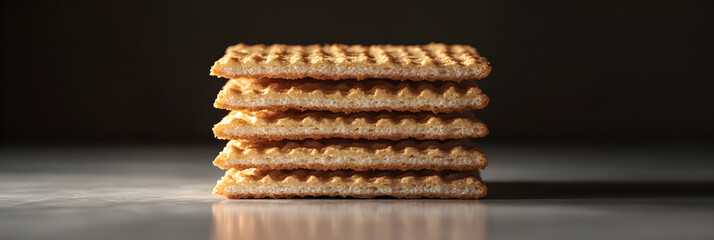 Inviting Stack of Deliciously Crisp Golden Brown Wafers Showcasing Textural Beauty and Culinary Craftsmanship