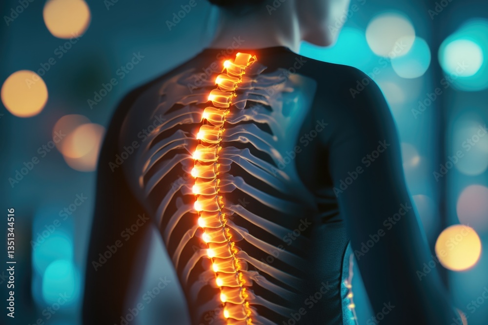 Aufkleber a person with a glowing back in a dimly lit room, ideal for use in fantasy or sci-fi scenes