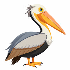 Cartoon illustration of a pelican with a beak isolated on a white background