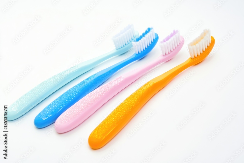 Poster set of vibrant toothbrushes arranged on a clean white background, ideal for use in illustrations abo