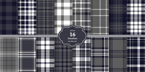Highland Gold Tartan patterns fabric texture. Modern Dark Slate Seamless Tartan Set of 16