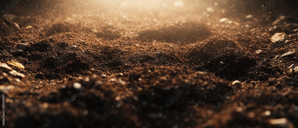Poster Dirt field with a single light source in the distance, useful for depicting a solitary moment or highlighting a small feature