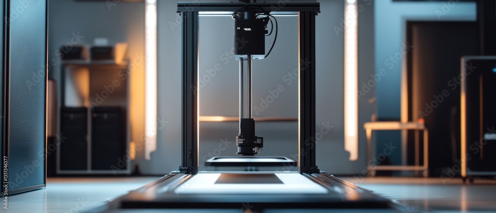 Poster a 3d printer sits on a table, ready for use