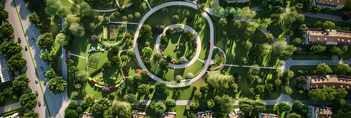 Aerial View of Serene Public Park: Green Haven in an Urban Landscape