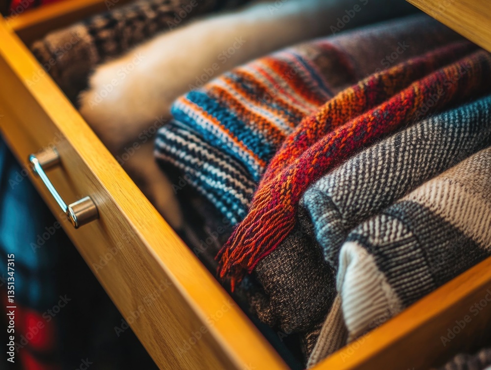 Poster a drawer full of colorful sweaters for various occasions