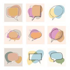 Set of colorful doodle speech bubbles vector illustration.