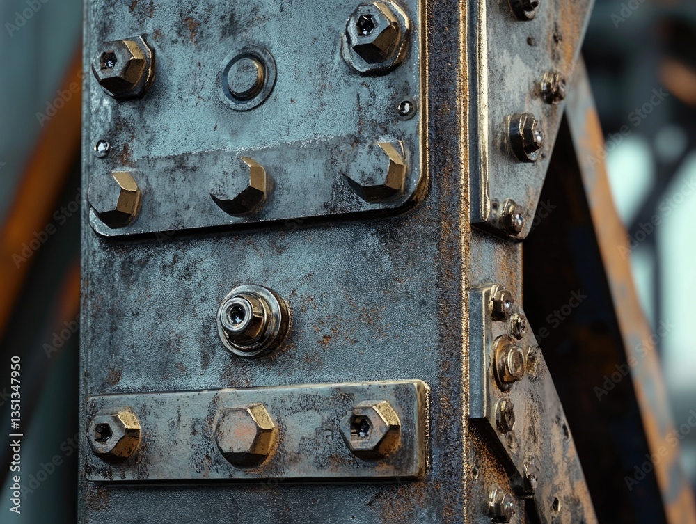 Aufkleber Close-up view of metal structure with bolts and nuts, suitable for use in technical or industrial contexts