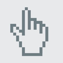 Pointer hand cursor icon, bold black outline, simple modern design.