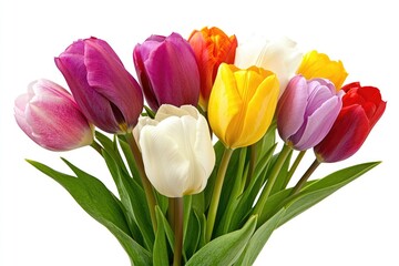 Fototapeta premium Colorful tulips arranged in a decorative vase