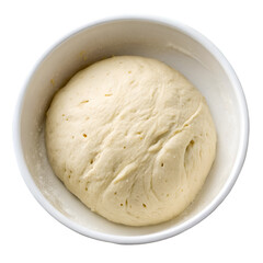Bread dough in white bowl on top view isolated on transparent background