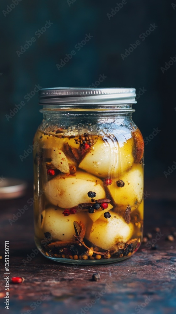 Poster A jar of pickled pears placed on a table, ready for serving or display