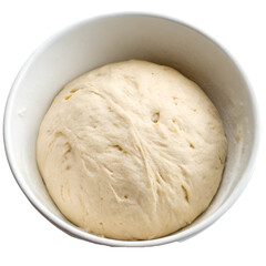 Bread dough in white bowl on top view isolated on transparent background