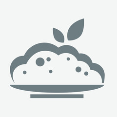 Delicious food icon with plate, spoon, fork, flat vector style.