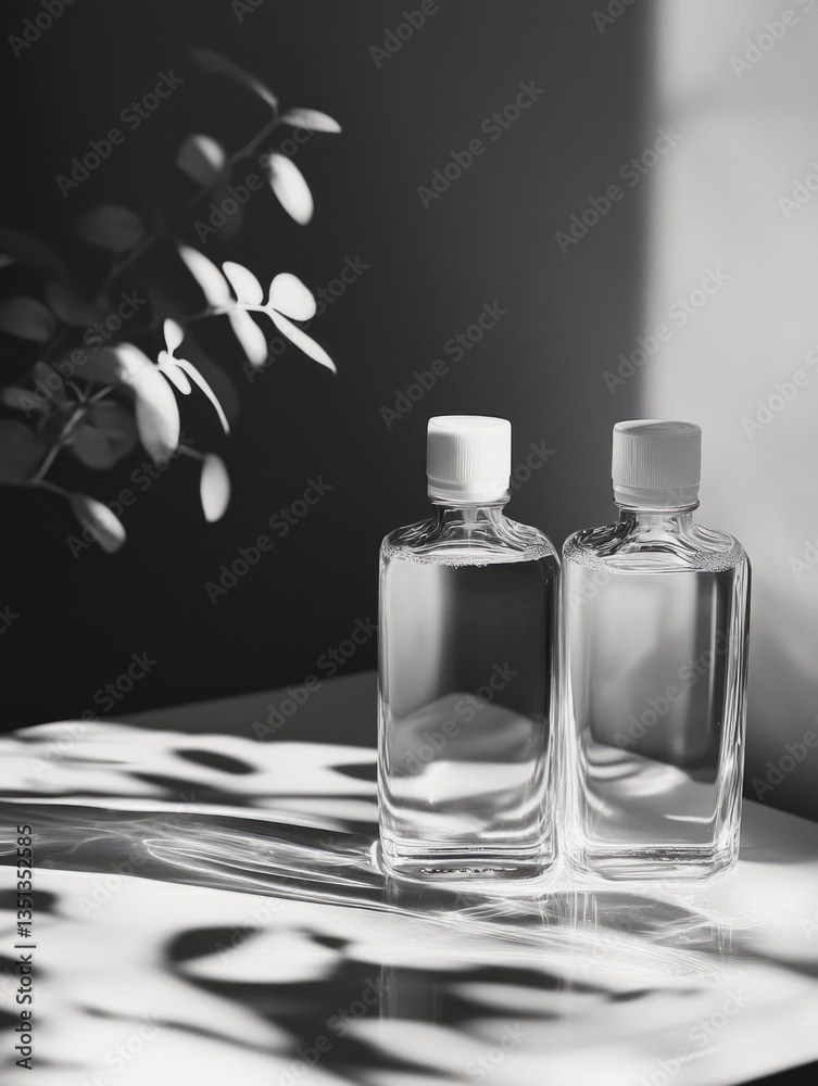 Poster two empty beer bottles sit on a table, possibly after a party or gathering