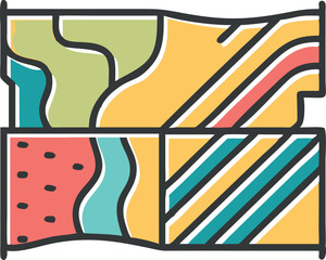 Arte abstracto colorido con patrones geométricos y texturas.