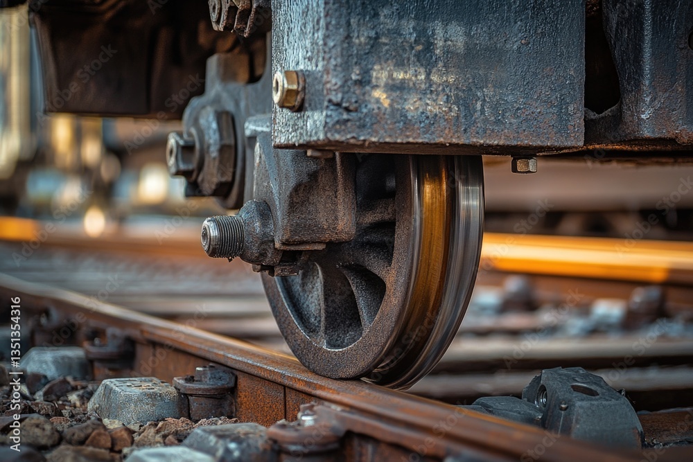 Poster close-up shot of train wheels with intricate details and textures