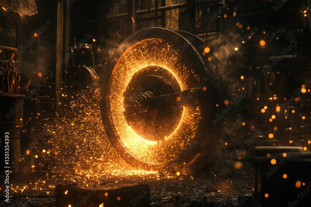 Poster A large circular object emitting sparks
