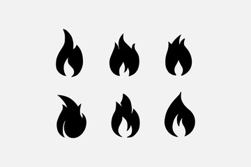 Fire and Flames Icon Set. Black and White 