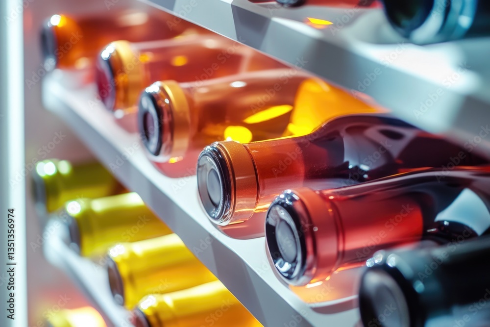 Aufkleber a collection of wine bottles stored on a shelf, perfect for use in scenes about wine tasting, cellar