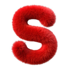 Red furry alphabet S letter isolated on transparent background