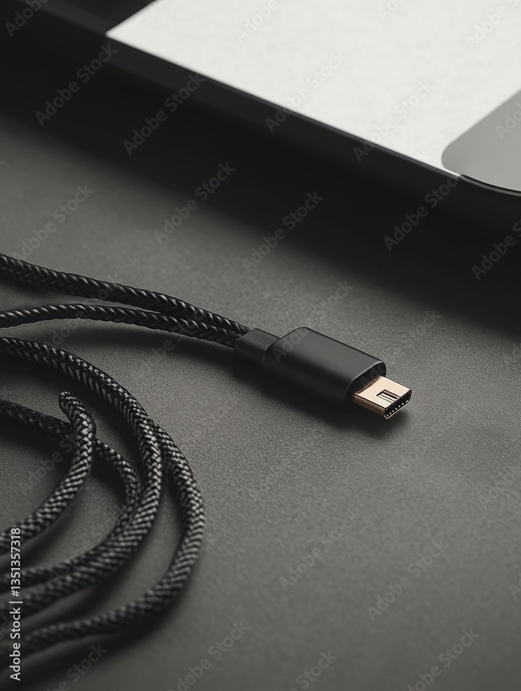 Poster a close-up view of a cable plugged into a laptop