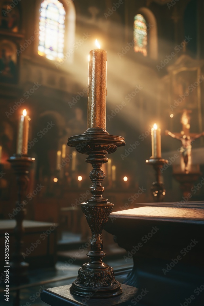 Poster a collection of candles placed on a table, perfect for decorative purposes or as a symbol of warmth 