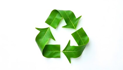 Obraz premium Recycle logo image made of green leaves on a white background. Commemorating Earth Day