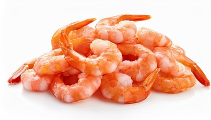 stack cooked unshelled tiger shrimps isolated on white