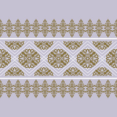 set of seamless patterns, damash border doll and big lotuson diamond center