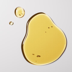 Hemp seed or Macadamia Oil drops puddle texture, 3d rendering honey minimalist background