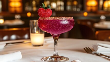 A Sparkling Strawberry Cocktail in a Luxurious Setting